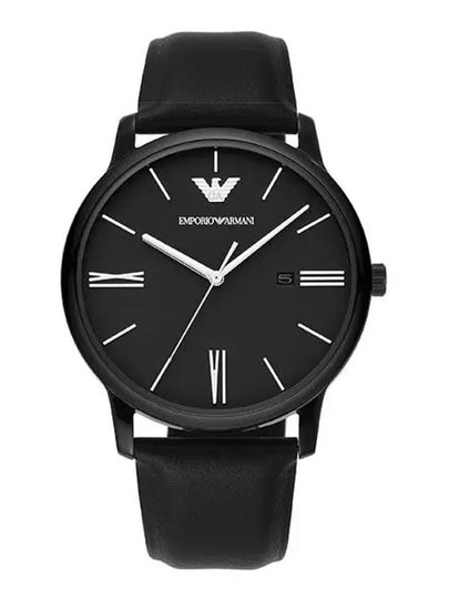 Three-Hand Date Leather Watch Black - EMPORIO ARMANI - BALAAN 2