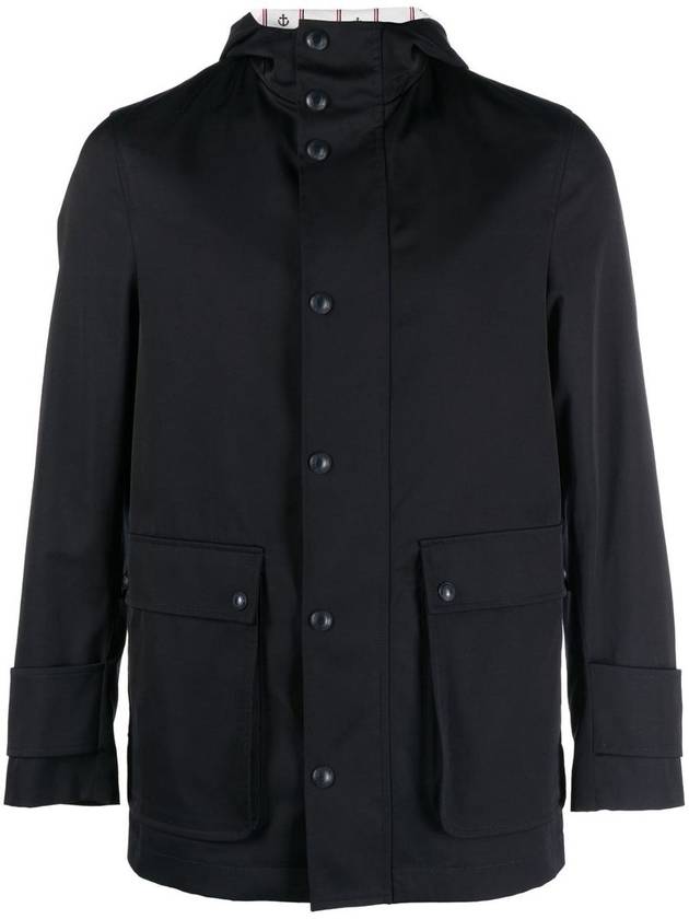 Nylon Tech Snap Front Rain Parka Navy - THOM BROWNE - BALAAN 2