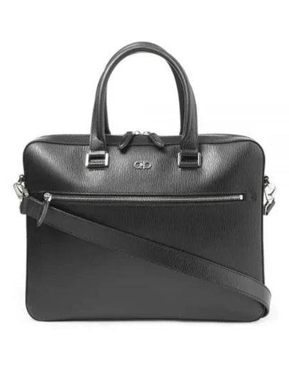 Gancini Business Leather Briefcase Black - SALVATORE FERRAGAMO - BALAAN 2