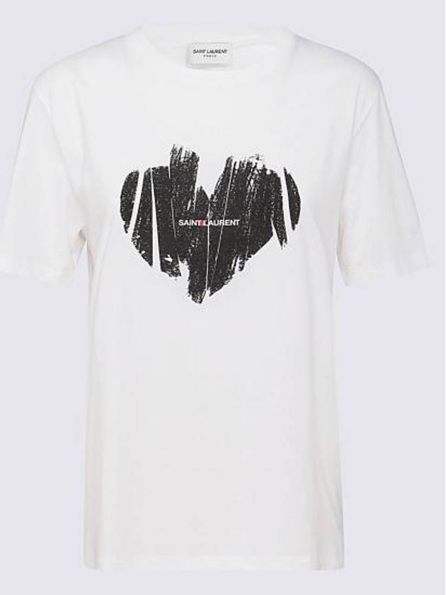 Heart Print Short Sleeve T-Shirt White - SAINT LAURENT - BALAAN 3