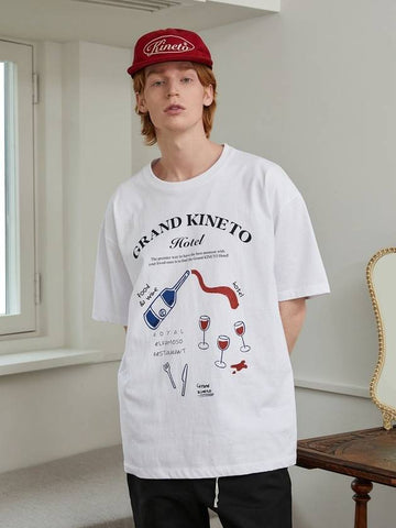 Grand Hotel Restaurant Short Sleeve T-Shirt White - KINETO - BALAAN 1