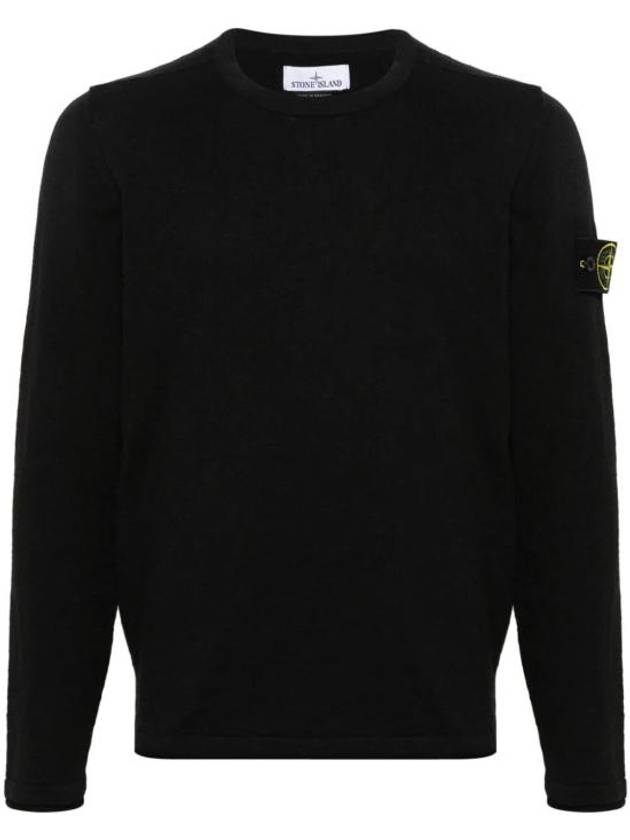 Compass Badge Ribbed Cotton Knit Top Black - STONE ISLAND - BALAAN 2