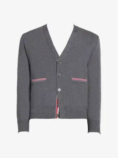 Men's Navy Side Intarsia Milano Stitch Wool Cardigan Grey - THOM BROWNE - BALAAN 2