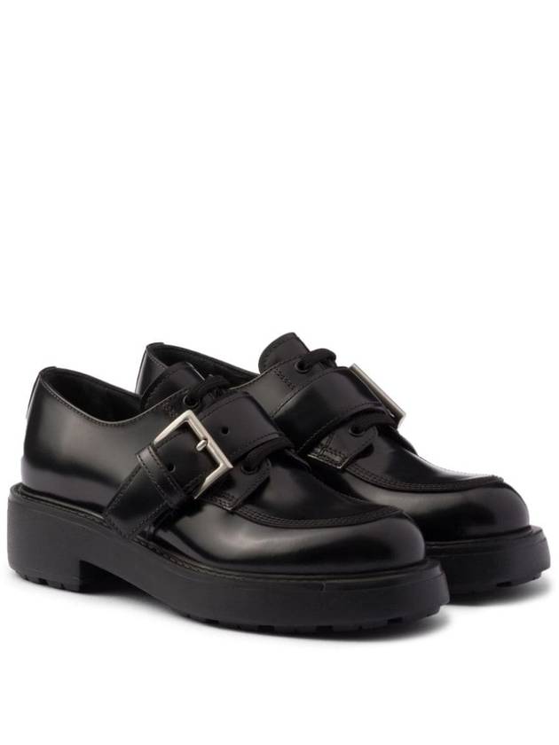 Brushed Leather Lace Up Derby Black - PRADA - BALAAN 5