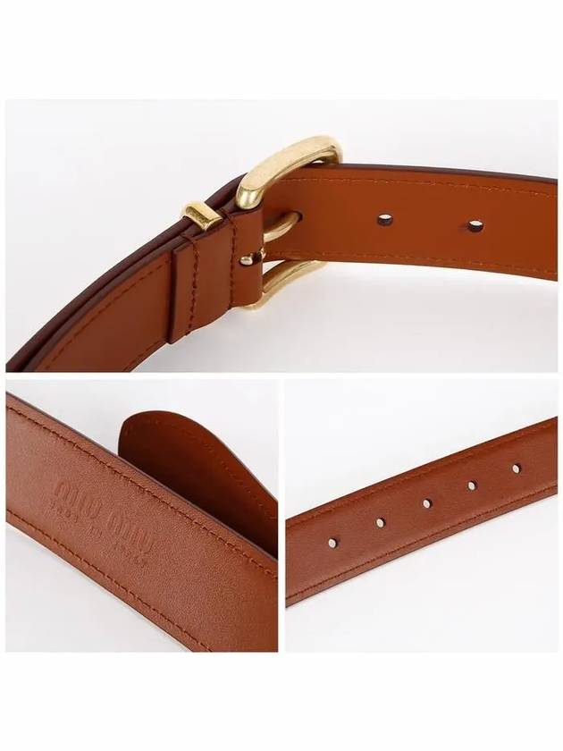 Metal Buckle Logo Leather Belt Brown - MIU MIU - BALAAN 5