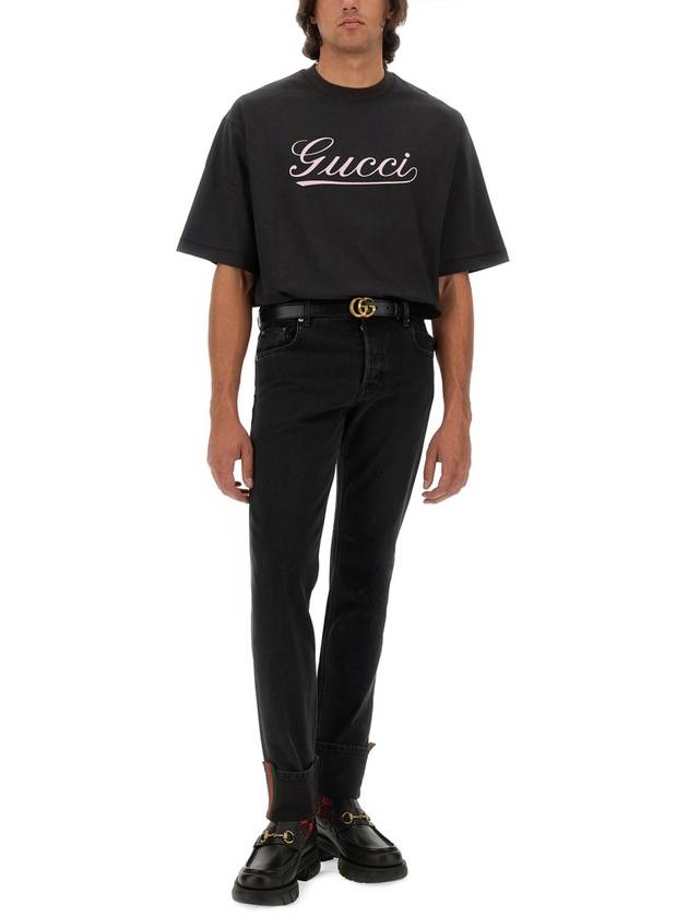 Script Print Cotton Short Sleeve T-Shirt Black - GUCCI - BALAAN 3