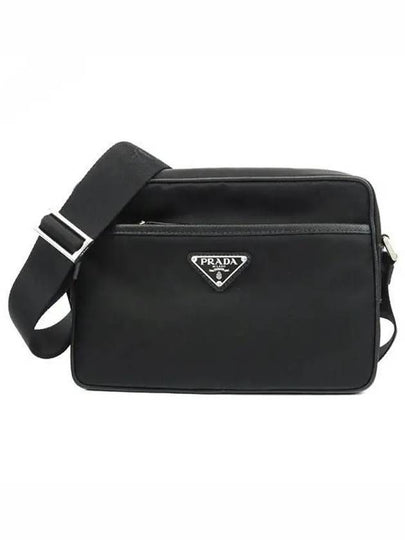 Re-Nylon Saffiano Leather Triangle Logo Cross Bag Black - PRADA - BALAAN 2