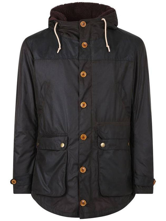 Waxed Cotton Hooded Jacket Olive - BARBOUR - BALAAN.
