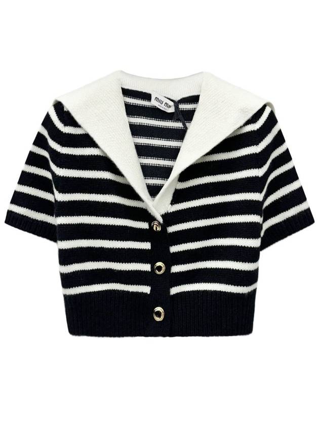 Cashmere Knit Stripe Motif Cardigan Black Tan - MIU MIU - BALAAN 2