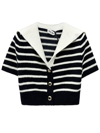 Cashmere Knit Stripe Motif Cardigan Black Tan - MIU MIU - BALAAN 2