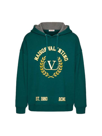 Logo Print Drawstring Hoodie Green - VALENTINO - BALAAN 1