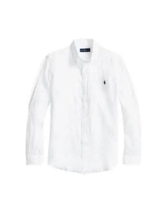 Embroidered Pony Linen Long Sleeve Shirt White - POLO RALPH LAUREN - BALAAN 2