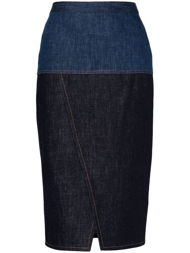 Two Tone Denim Pencil Skirt Blue - FENDI - BALAAN 2