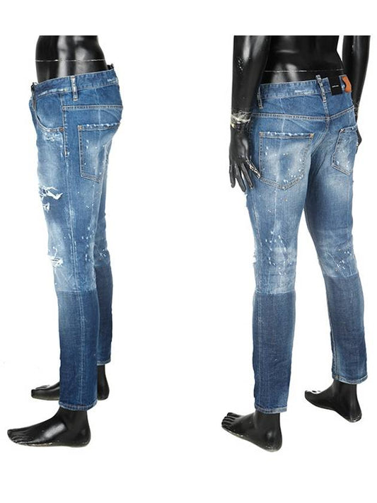 front zipper multi-painted skater jeans blue - DSQUARED2 - BALAAN.