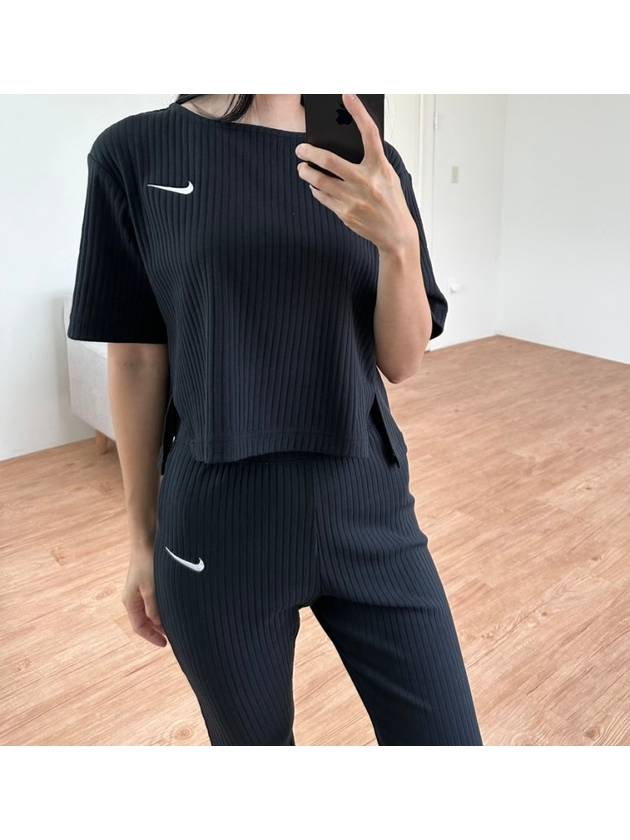 High Waist Rib Jersey Track Pants Black - NIKE - BALAAN 8