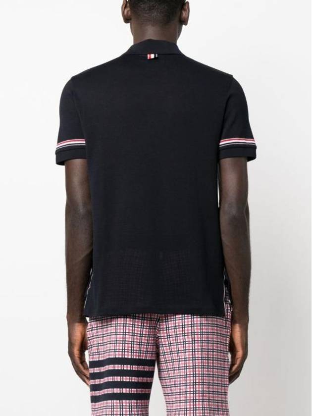 Lightweight Cotton Short Sleeve Polo Shirt Navy - THOM BROWNE - BALAAN 4