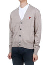 Red Heart Logo Merino Wool Cardigan Beige - AMI - BALAAN 5