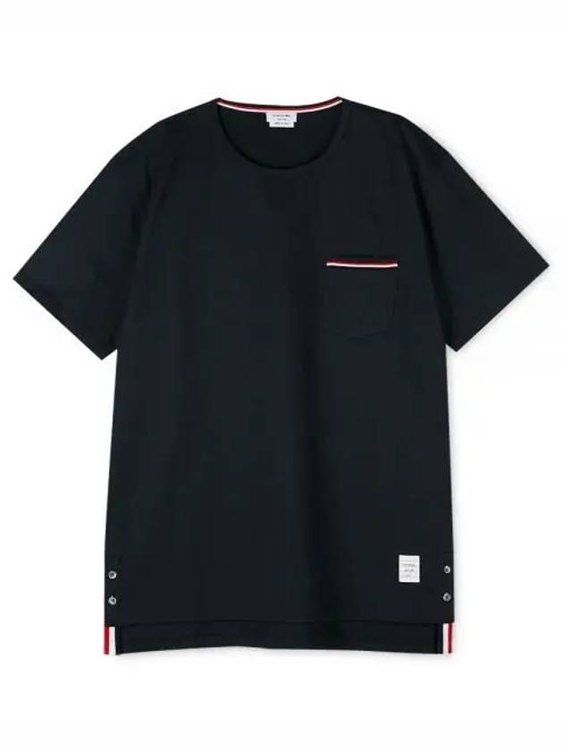 Men's Medium Weight Jersey Tipped Pocket Crewneck Short Short Sleeve T-Shirt Navy - THOM BROWNE - BALAAN 2