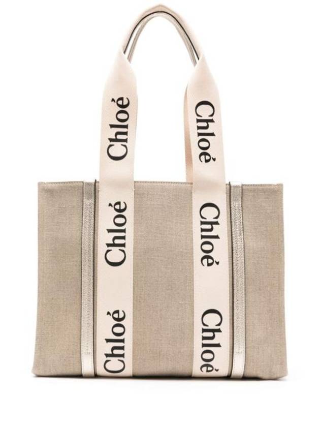 Woody Linen Tote Bag Beige - CHLOE - BALAAN 1