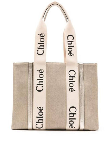 Woody Linen Tote Bag Beige - CHLOE - BALAAN 1