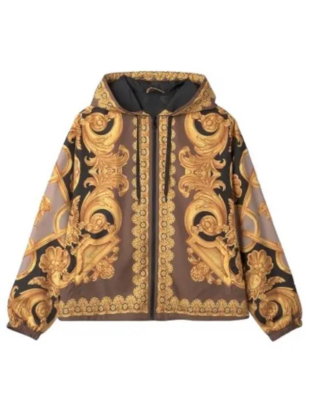 Baroque print windbreaker hooded jacket black gold jumper - VERSACE - BALAAN 1