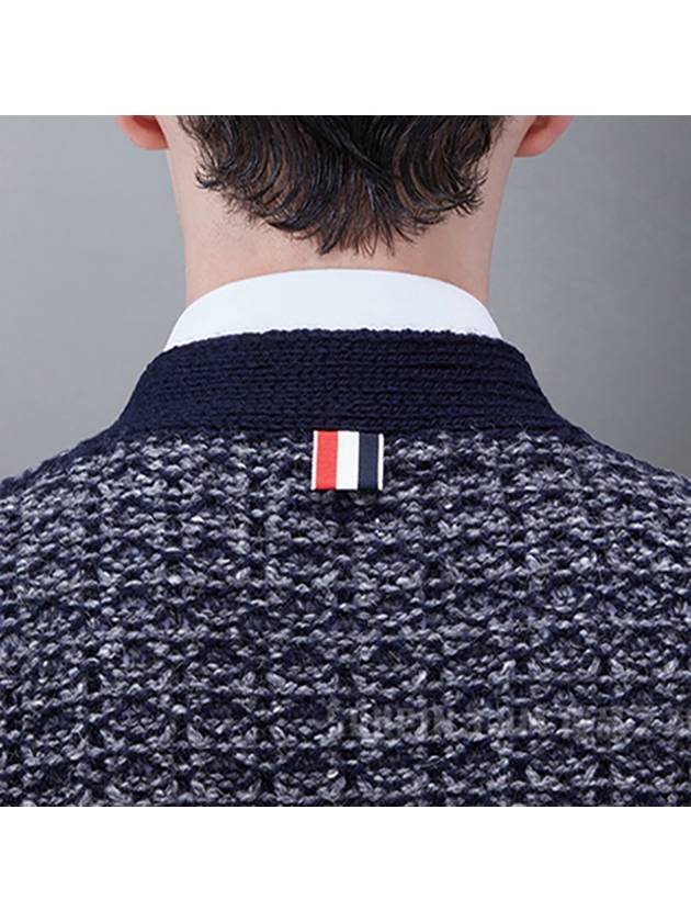 Mohair Tweed 4-Bar Classic V-neck Cardigan Navy - THOM BROWNE - BALAAN 7