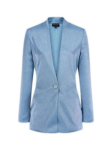 Women s One Button Metallic Knit Jacket Blue - GIORGIO ARMANI - BALAAN 1