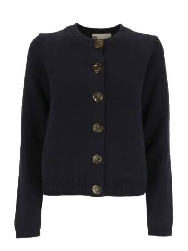 Logo Button Wool Cardigan Navy - TORY BURCH - BALAAN 2