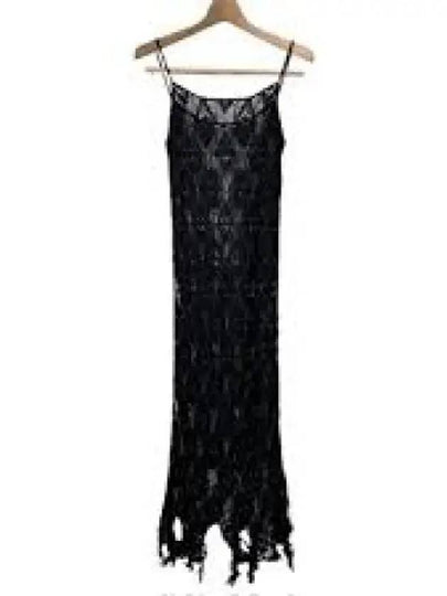 See Through Embroidery Pattern Slip Frayed Hem Midi Dress Black - MAISON MARGIELA - BALAAN 2