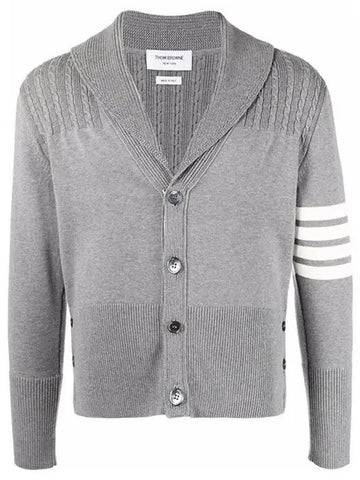 Men's Jersey Stitched Shawl Collar Cardigan Grey - THOM BROWNE - BALAAN 1