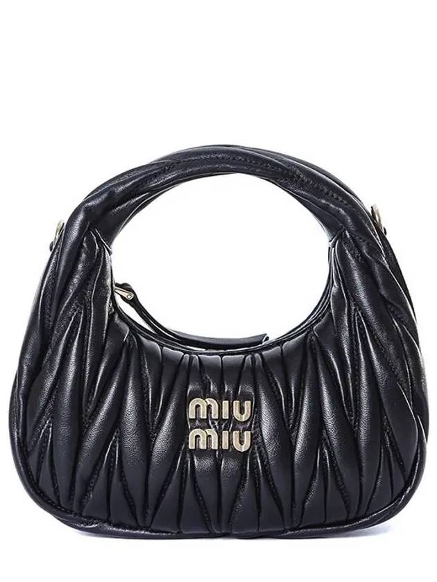 Wander Matelasse Nappa Leather Hobo Mini Bag Black - MIU MIU - BALAAN 3