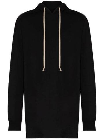 Drawstring Long Line Heavy Cotton Jersey Midi Hoodie Black - RICK OWENS - BALAAN 1