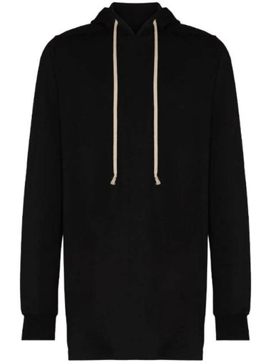 Drawstring Long Line Heavy Cotton Jersey Midi Hoodie Black - RICK OWENS - BALAAN 1