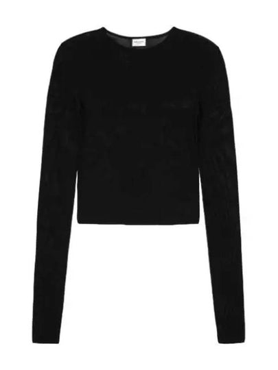 Crew Neck Rib Crop Knit Top Black - SAINT LAURENT - BALAAN 2