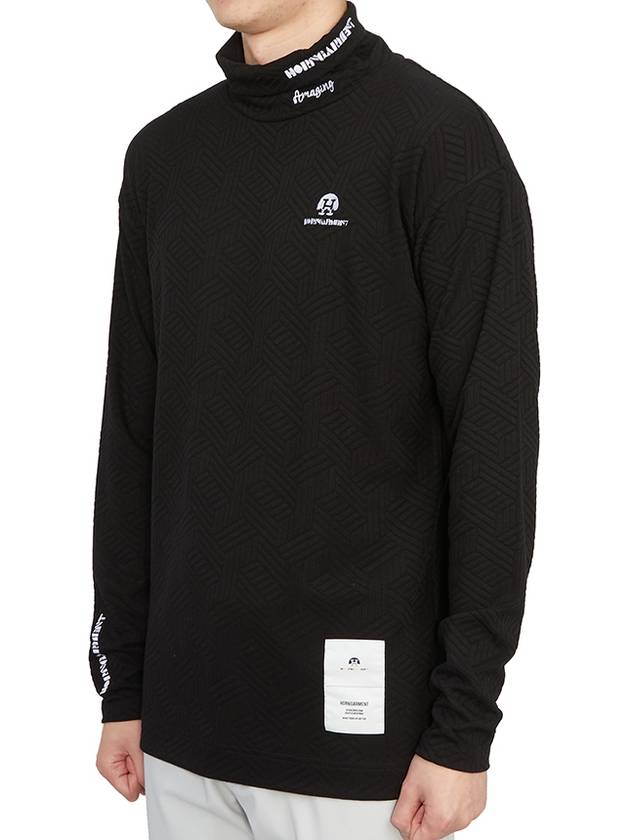 Men's Logo High Neck Long Sleeve T-Shirt Black - HORN GARMENT - BALAAN 3