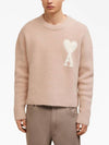 Intarsia Heart Logo Knit Top Powder Pink - AMI - BALAAN 3