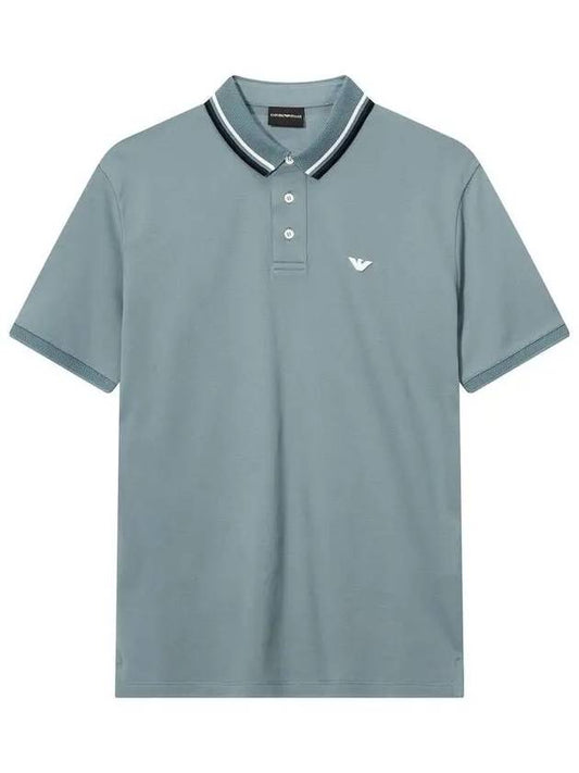 Men s Embossed Eagle Logo Polo Shirt Blue Green - EMPORIO ARMANI - BALAAN 1