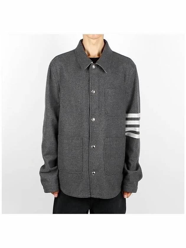 Stripe Detail Button Wool Jacket Grey - THOM BROWNE - BALAAN 3