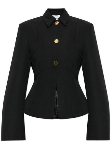 Ganni Blazer With Embossed Logo On Sleeve, Women's, Black - GANNI - BALAAN 1