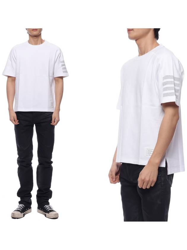 4-Bar Striped Cotton Short Sleeve T-Shirt White - THOM BROWNE - BALAAN 2