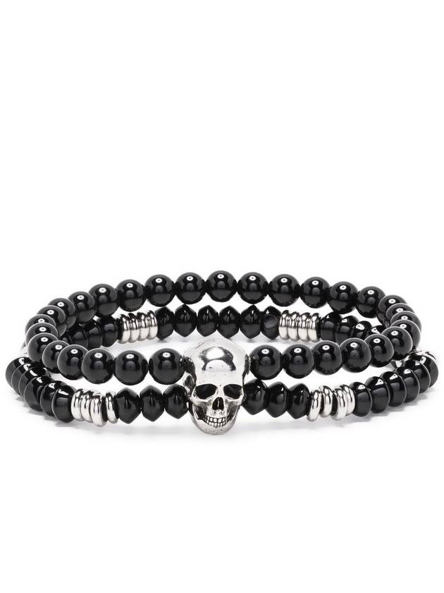 Skull Double Layered Agate Beads Bracelet Black - ALEXANDER MCQUEEN - BALAAN 2