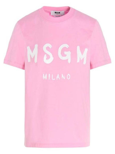 Brushed Logo Short Sleeve T-Shirt Pink - MSGM - BALAAN 2