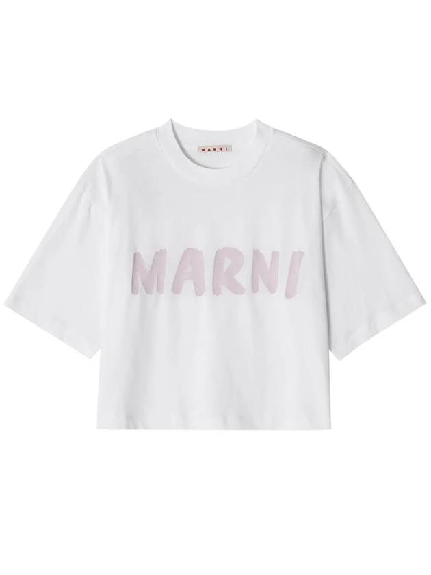 Logo Print Cropped Short Sleeve T-Shirt White - MARNI - BALAAN 3