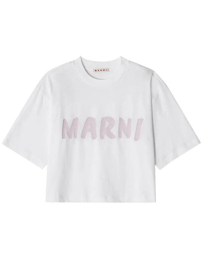 Logo Print Cropped Short Sleeve T-Shirt White - MARNI - BALAAN 2