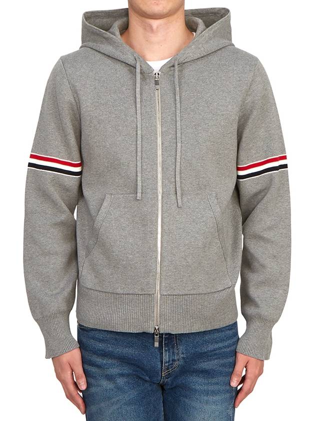 Cotton Milano Armband Zip Up Hoodie Light Grey - THOM BROWNE - BALAAN 2