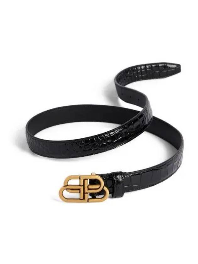 Women's Crocodile Embossed BB Buckle Thin Belt Black - BALENCIAGA - BALAAN 2