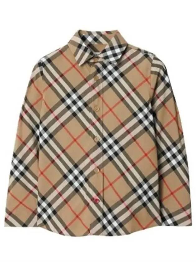 Kids Check Cotton Long Sleeve Shirt Sand - BURBERRY - BALAAN 2