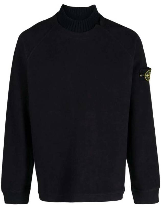 Garment Dyed Gauze Mock Neck Sweatshirt Navy - STONE ISLAND - BALAAN 2