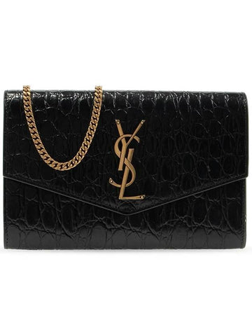 Uptown Crocodile Embossed Leather Chain Wallet Black - SAINT LAURENT - BALAAN 1