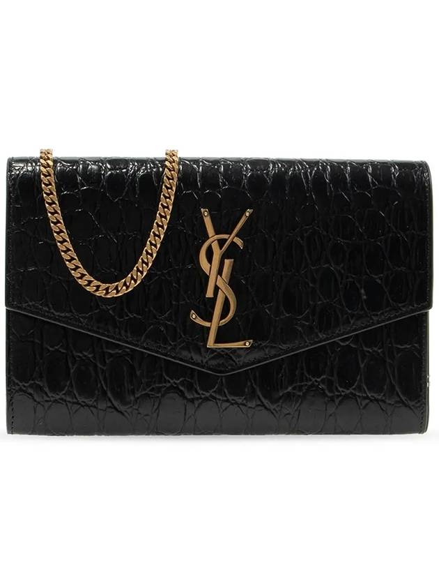 Uptown Crocodile Embossed Leather Chain Wallet Black - SAINT LAURENT - BALAAN 1